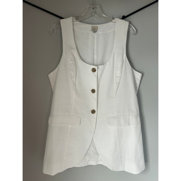 a new day Jackets & Blazers - A New Day Womens White Tailored Button Front Vest with Back Cinch Tie Size L